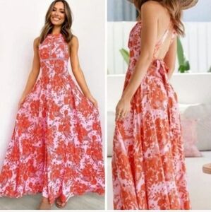 Anthropologie Abel the Label Charlotte Floral Maxi Dress Size Small Pink Orange